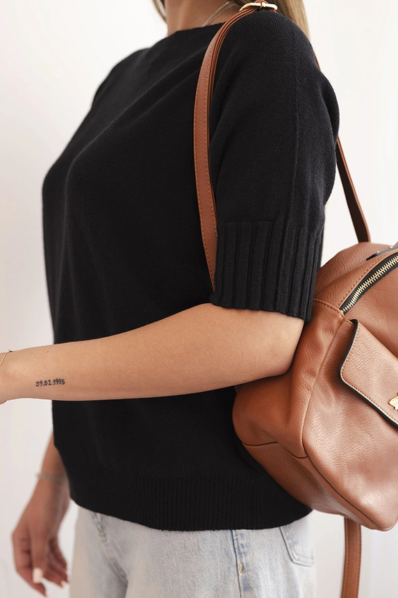 Damenpullover aus Viskose mit kurzen Ärmeln schwarz