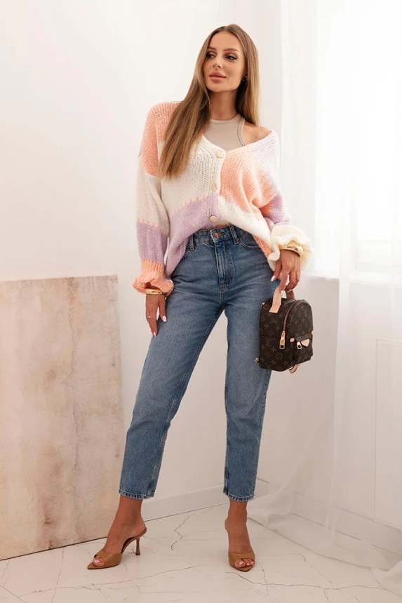 Women's striped sweater with buttons purple + peach