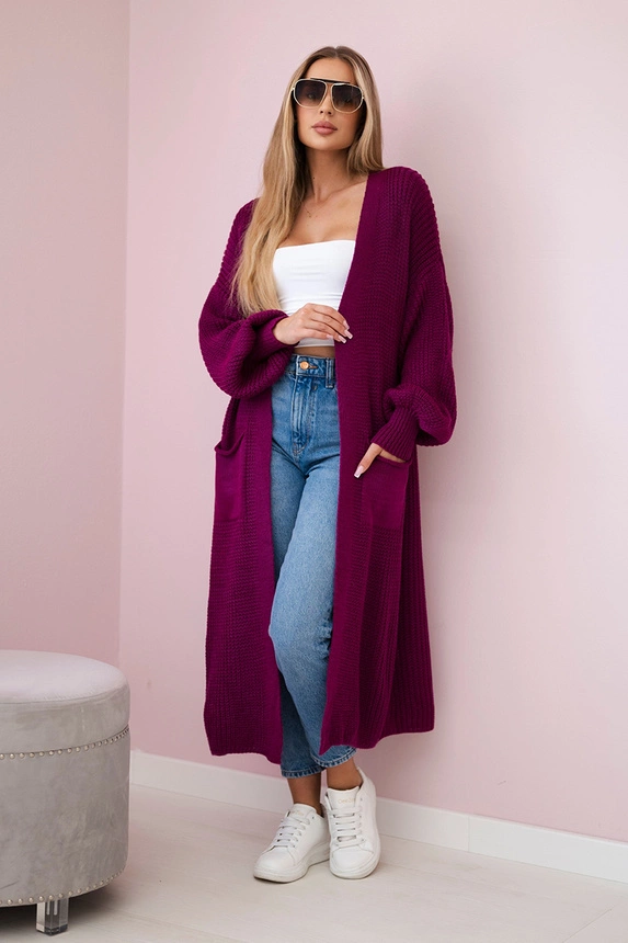 Megztinis ilgas megztinis tamsiai violetinė