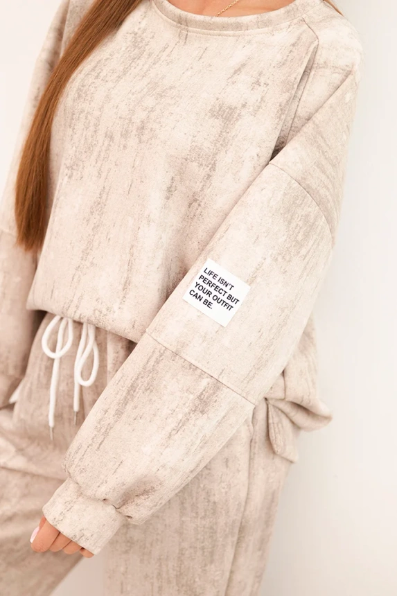 Women's oversized tracksuit set made of viscose with a washed effect dark beige