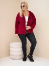 Dámska oversize manšestrová mikina s kapucňou a zipsom Plus Size bordová