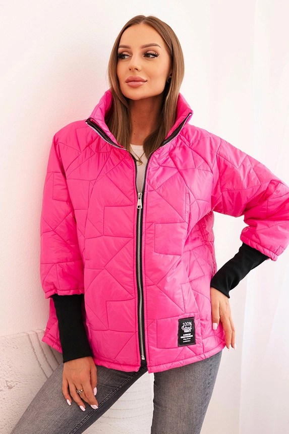 Kurtka damska pikowana z krótkim krojem i stójką różowa