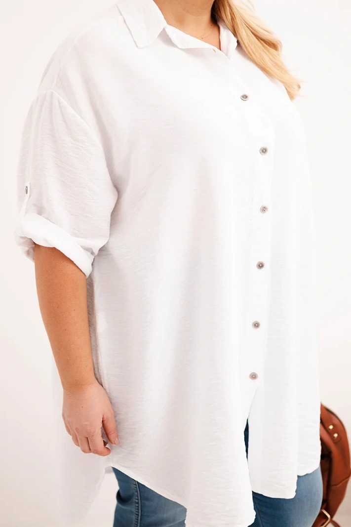 Women's Plus Size viscose shirt with a longer back white