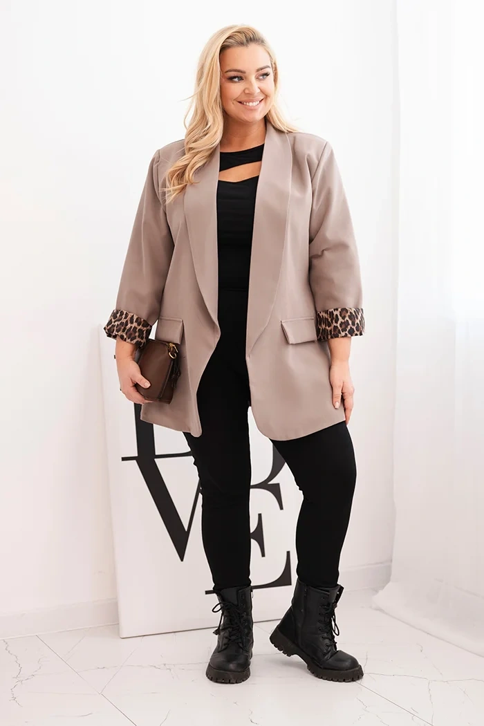 Dámska bunda Plus Size s podšívkou v leopardím vzore fango