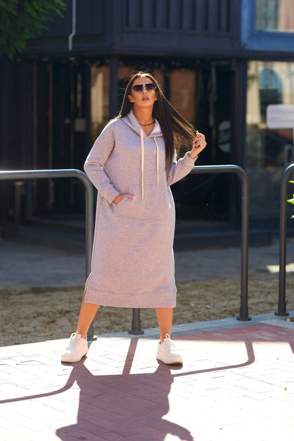 Long dress with a hood grey
