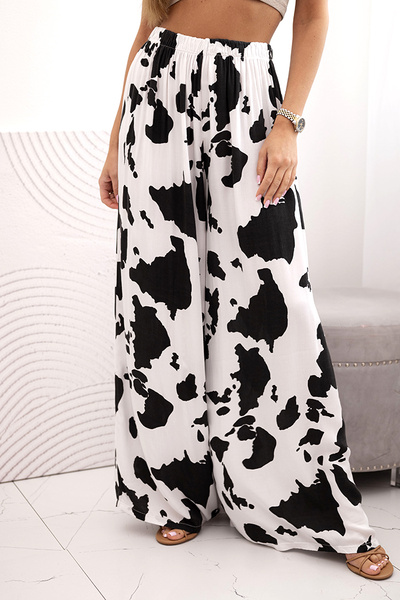 Damenhose aus Viskose mit weitem Bein mit Animal-Print schwarz