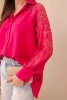 Women's viscose shirt with lace sleeves and collar fuchsia