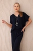 Set with necklace blouse + pants navy blue