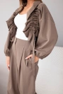 Women's cotton set with a ruched blouse and pants fango