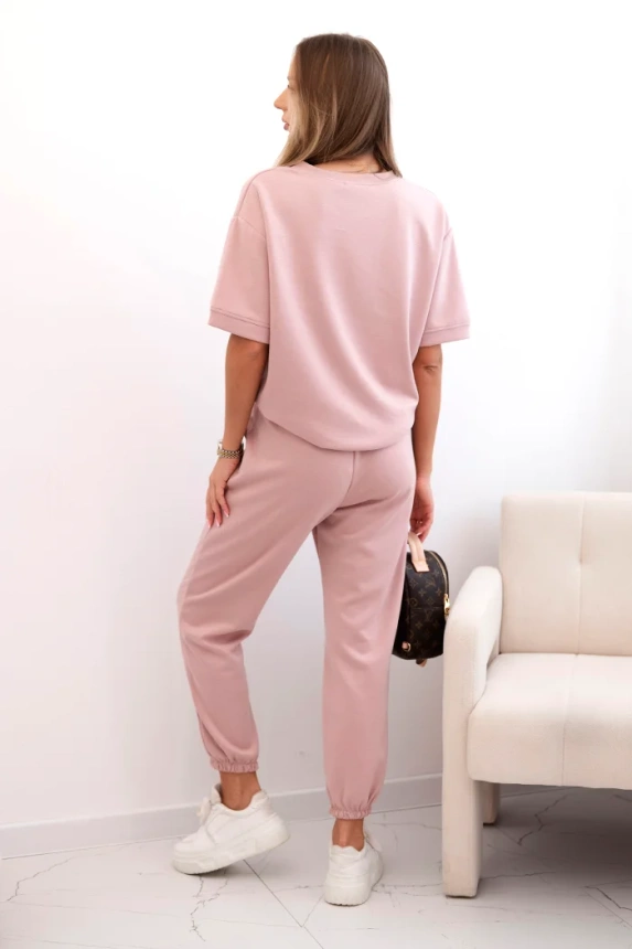 Women's viscose set with short sleeves and trousers dark pink