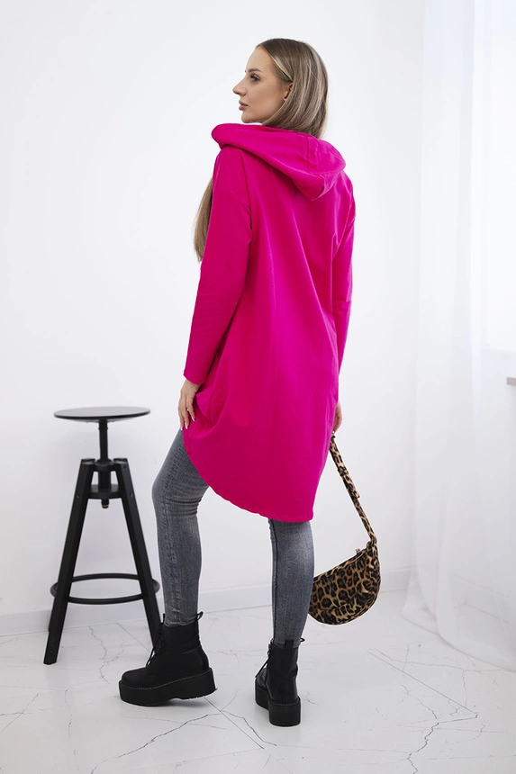 Sweatshirt with long back and hood fuchsia