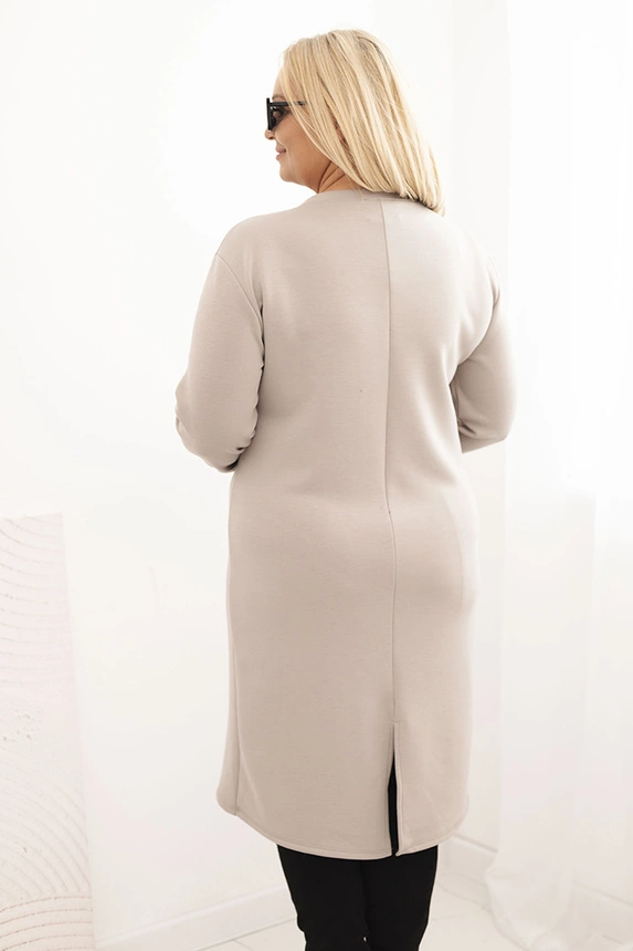 Dámska sukňa Plus Size maslová s výstrihom V a rukávom tmavo béžová