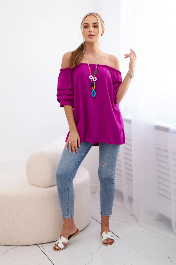 Spanish blouse with decorative sleeves dark purple