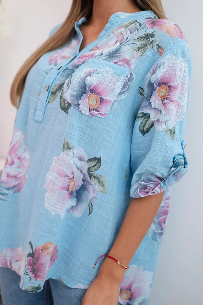 Damenbluse aus Baumwolle mit Blumenmuster blau