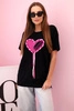 Damen T-Shirt aus Baumwolle Oversize mit Herz und Fransen schwarz