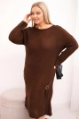 Damen Plus Size Strickkleid mit Mohair Oversize mit Tasche schokoladenfarben
