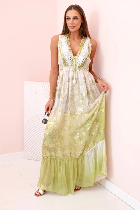 Women's viscose dress with embroidery olive