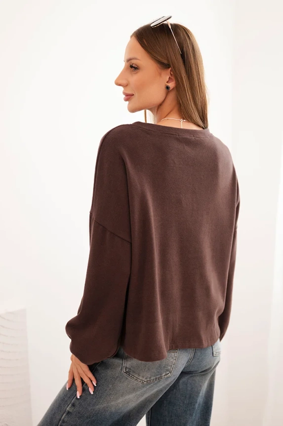 Women's sweatshirt with decorative finish at the bottom brown
