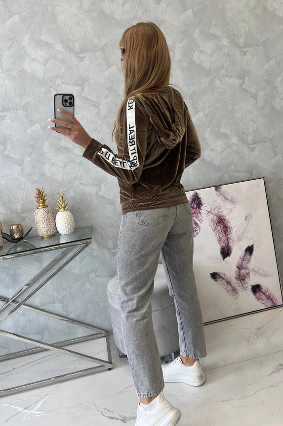 Velor sweatshirt with a hood brown