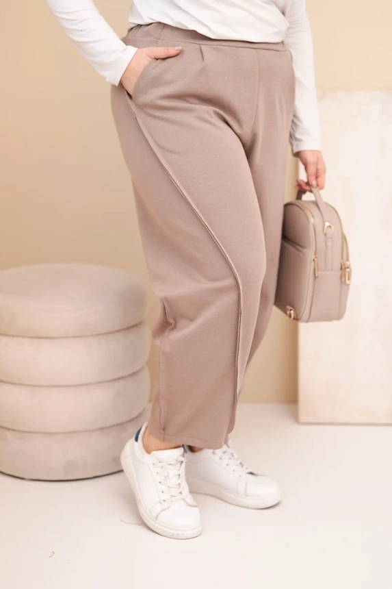 Plus Size women's loose-fit cotton pants with a high waist fango