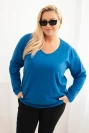 Plus Size women's blouse with a V-neck and long sleeves cobalt blue