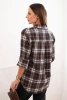 Women's checkered cotton shirt with a longer back brown