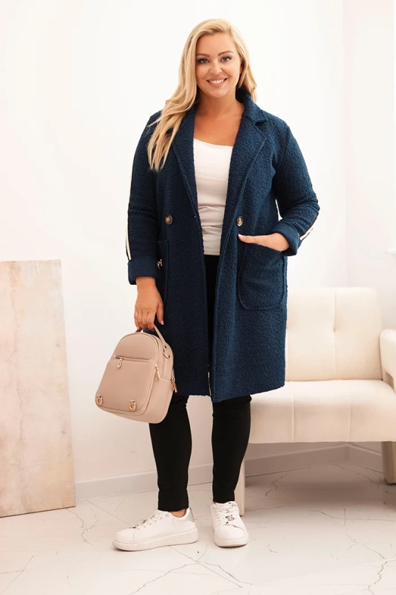 Moteriškas Plus Size paltas iš dirbtinio avikailio su kišenėmis tamsiai džinsinis