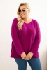 Dámsky sveter plus size s lodičkovým výstrihom tmavo fialový
