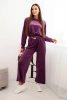 Women's velour tracksuit with wide legs and a hooded sweatshirt dark purple