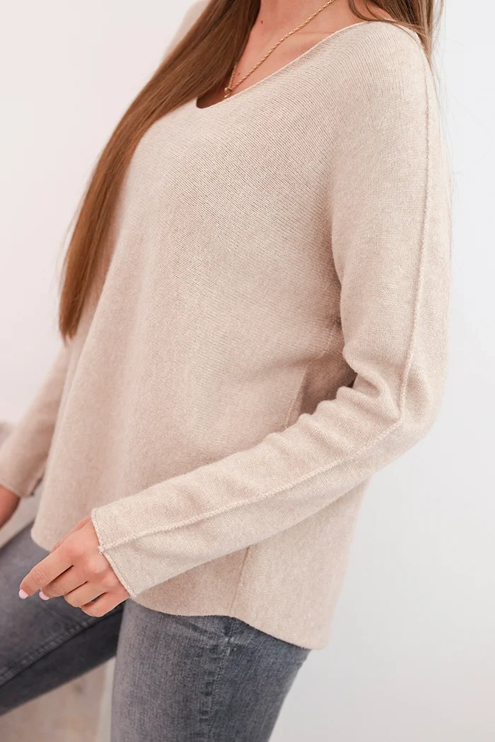 Damenpullover aus Viskose mit V-Ausschnitt dunkelbeige