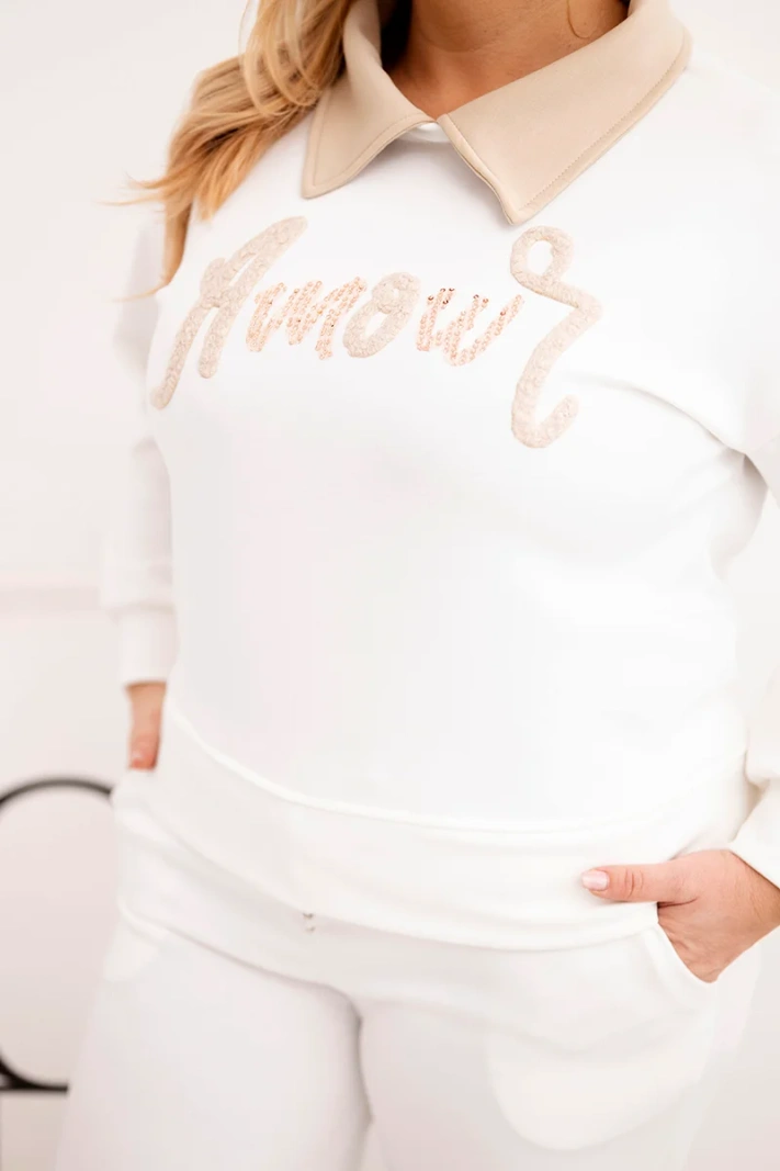 Women's Plus Size butter set with wide legs and collar white