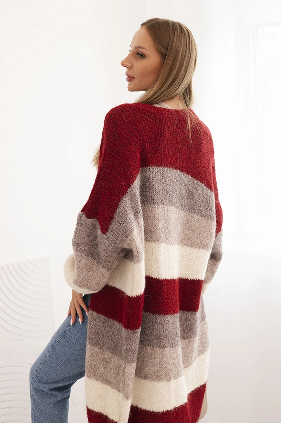 Damenstrickjacke aus Wolle mit bunten Streifen bordeaux