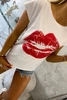 Lippenprint Bluse weiß