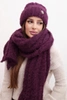 Women's set hat and scarf ribbed with decoration plum