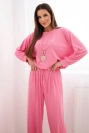 Women's set viscose sweatshirt with pendant and wide pants light pink