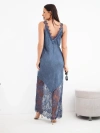 Women's viscose maxi dress with lace and V-neck navy