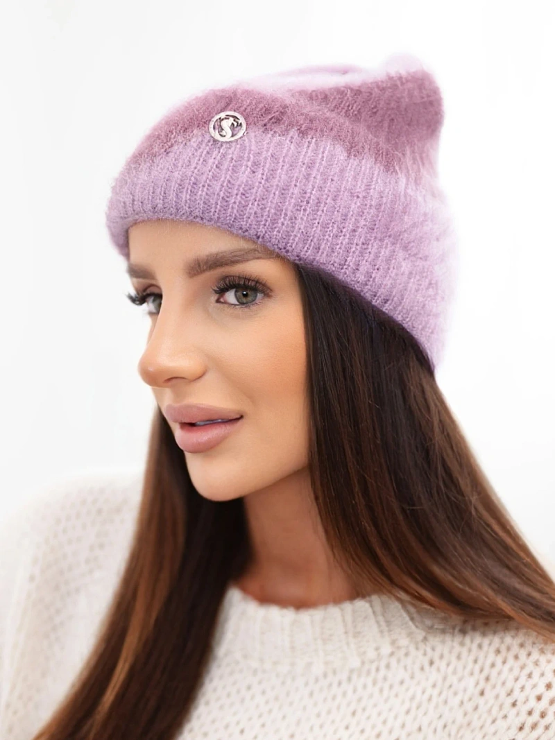 A hat women's classic with decorative emblem light purple+dark pink