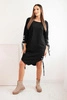 Asymmetrical women's dress with decorative ribbons and 3/4 sleeves, color