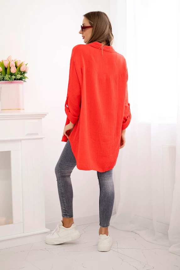 Cotton muslin shirt Plus Size red