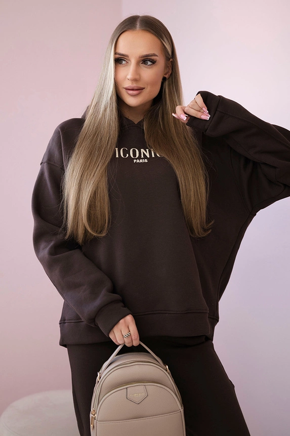 Insulated cotton set, sweatshirt with embroidery + pants brown
