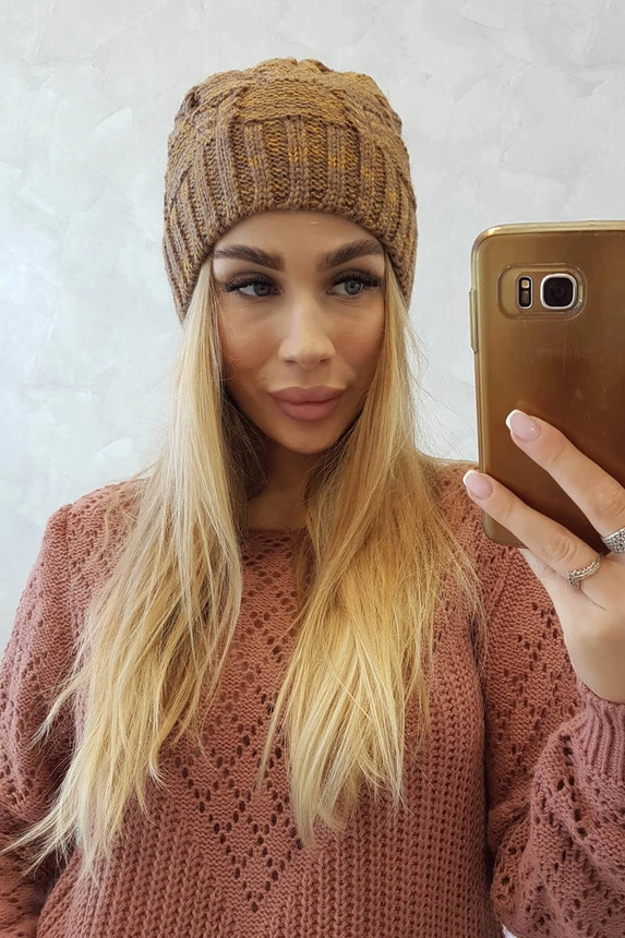 Fleecová čepice Dolores K303 hořčicová+hnědá