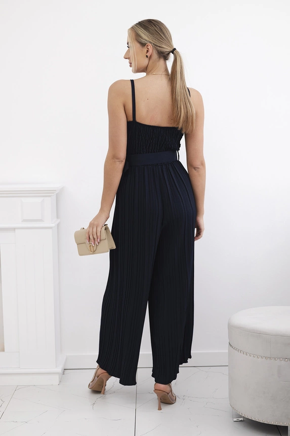 Pleated jumpsuit with straps navy blue