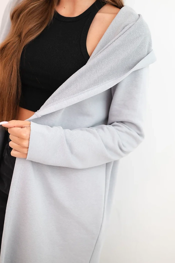 Women's cotton hoodie with an elongated front gray