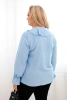 Women's viscose Plus Size blouse with ruffle and decorative brooch blue