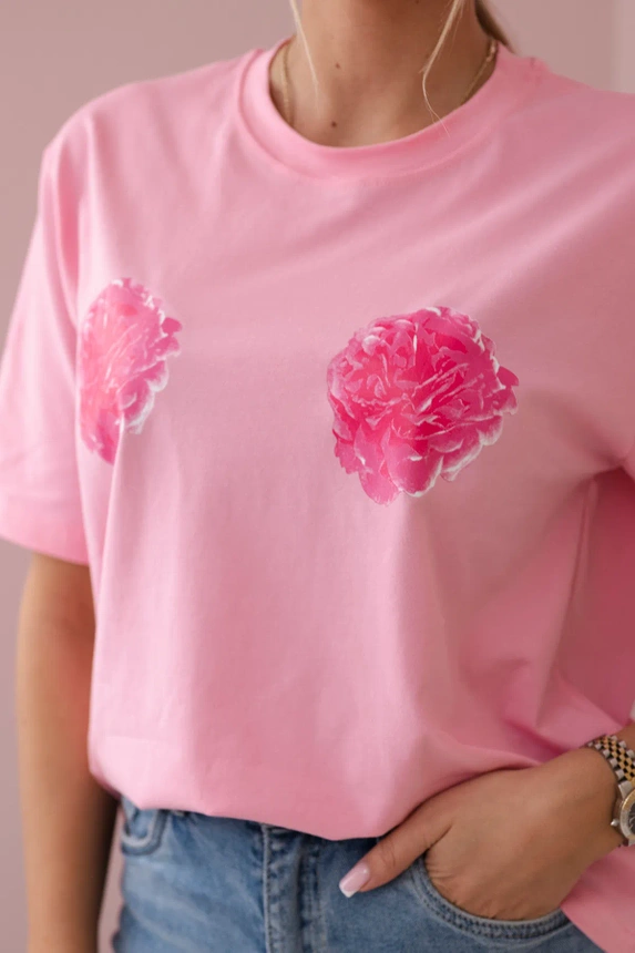 Cotton blouse with flower print pink