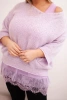 Damen-Set V-Ausschnitt Pullover und Bluse mit Spitze am Saum helllila