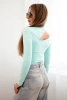 Women's bodysuit blouse with long sleeves and asymmetrical neckline mint