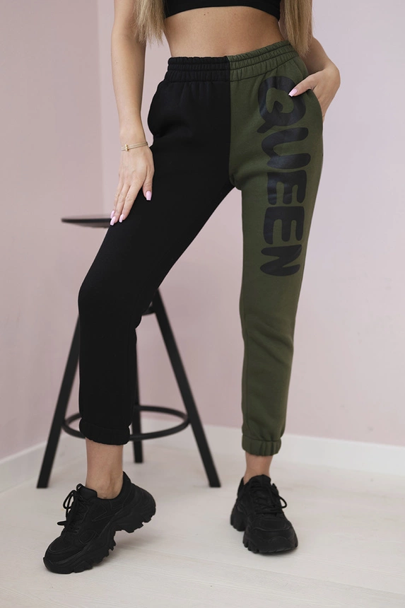 Women's sweatpants with QUEEN inscription khaki