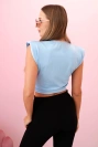 Damenbluse mit tiefem Ausschnitt und dekorativem Detail blau