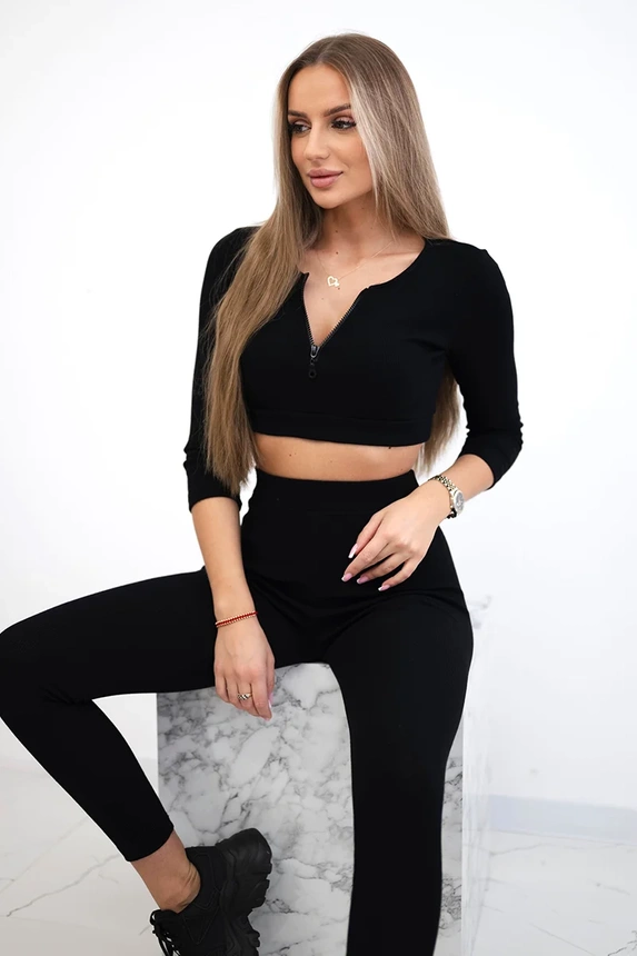 Pruhovaný krátký top set černý